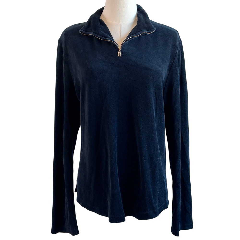 Sonia Bogner Quarter Zip Pullover Black Womens XL Fleece Mock Neck Long Sleeve